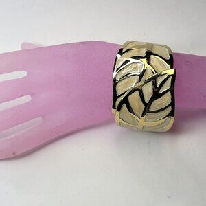White Enamel 'Leaf' Hinged Bangle